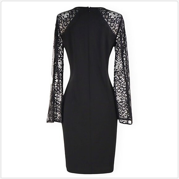 Alex Evenings Black Lace Illusion Bell Sleeves Jeweled Shift Dress New NWT 6 - Picture 5 of 9